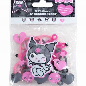 Kuromi Sanrio silikonowe bransoletki Bandz 12 szt. różowo-czarne 3+