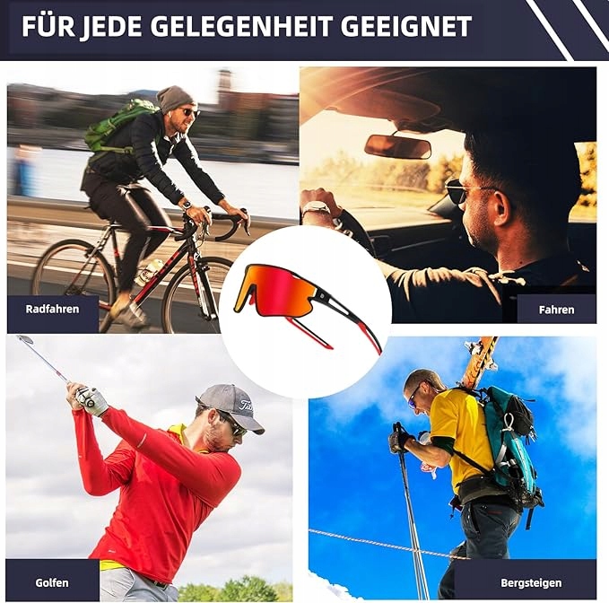 DUCO Sportowe Okulary Przeciwsłoneczne Polar UV400 Czerwone Rowerowe - obrazek 2