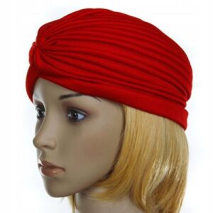 Turban Damski Czerwony Plisowany Czapka Nakrycie Głowy Pre-Tied Elegancki