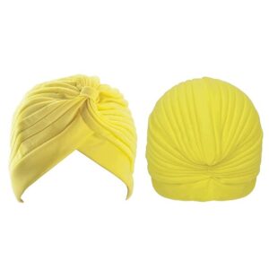 Turban Damski Żółty Plisowany Czapka Nakrycie Głowy Elegancki Pre-Tied