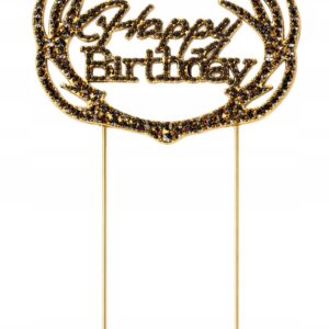 Ozdoba na tort Happy Birthday czrne kryształami – dekoracja urodziny