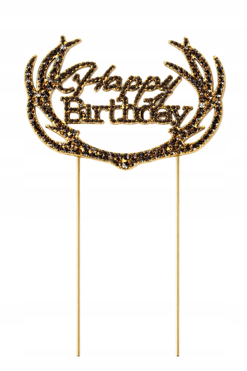 Ozdoba na tort Happy Birthday czrne kryształami – dekoracja urodziny