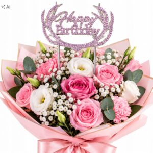Ozdoba na tort Happy Birthday z kryształami – dekoracja urodziny