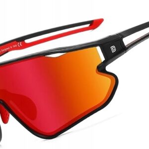 DUCO Sportowe Okulary Przeciwsłoneczne Polar UV400 Czerwone Rowerowe