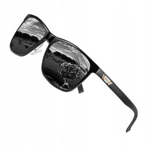 DUCO Okulary Polaryzacyjne Męskie UV400 Retro Revo Czarne szkła