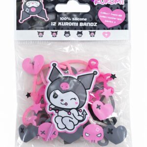 Kuromi Sanrio silikonowe bransoletki Bandz 12 szt. różowo-czarne 3+