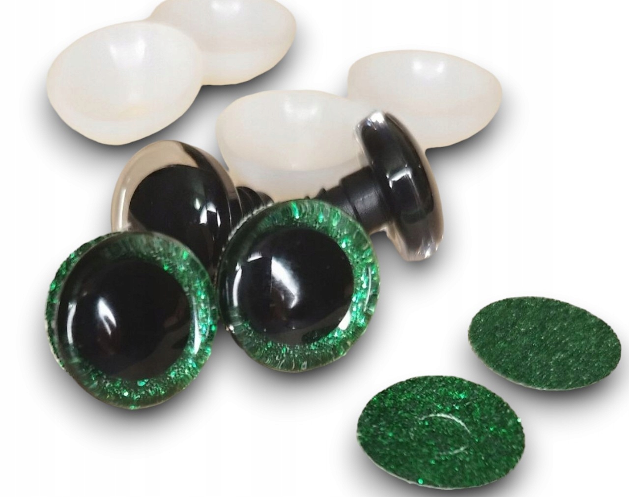 Oczy oczka 18mm Zielone Brokatowe do zabawek maskotek zaciskowe PARA - obrazek 2