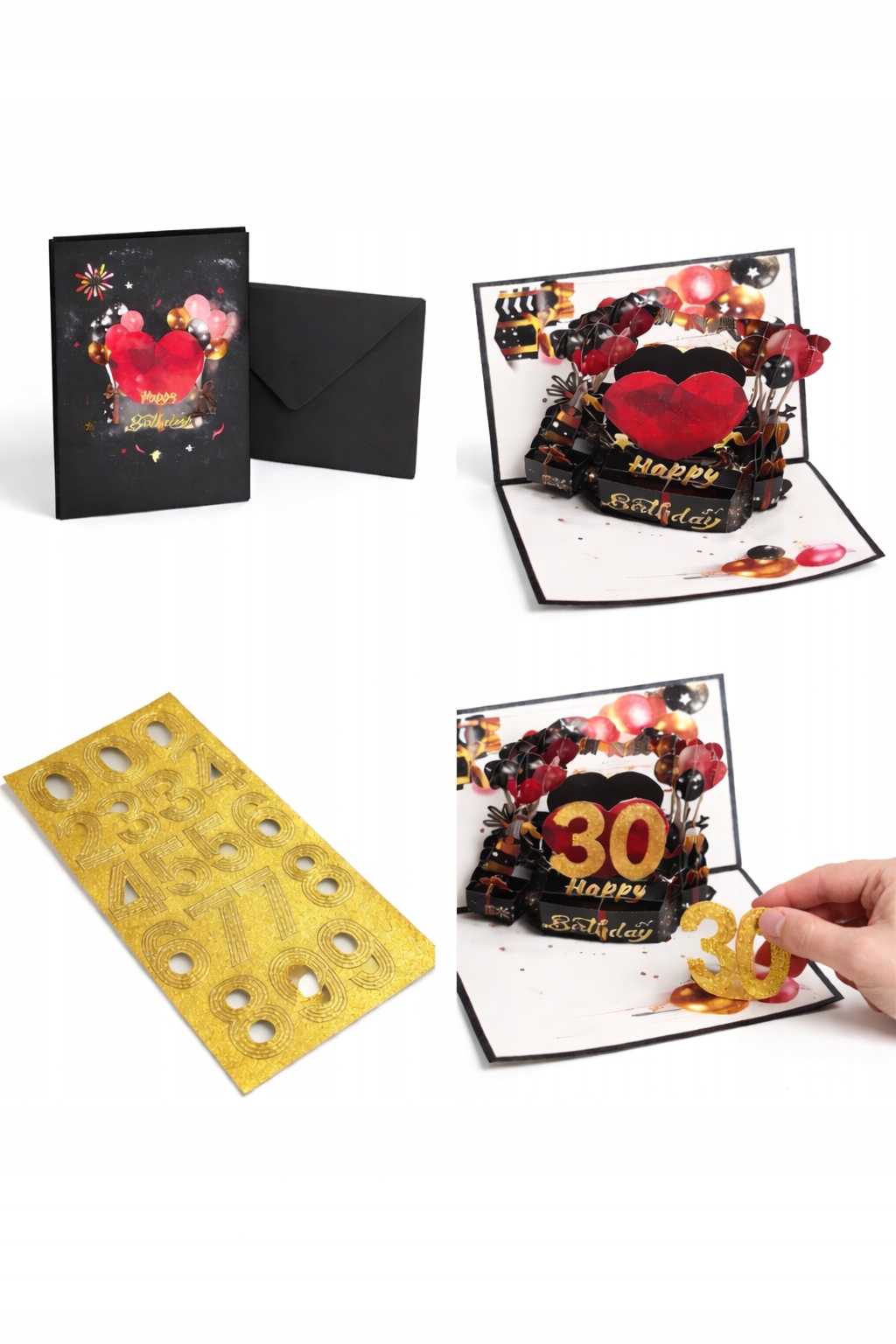 Kartka urodzinowa 3D Pop-Up z kopertą + naklejki | Elegancka, efekt WOW