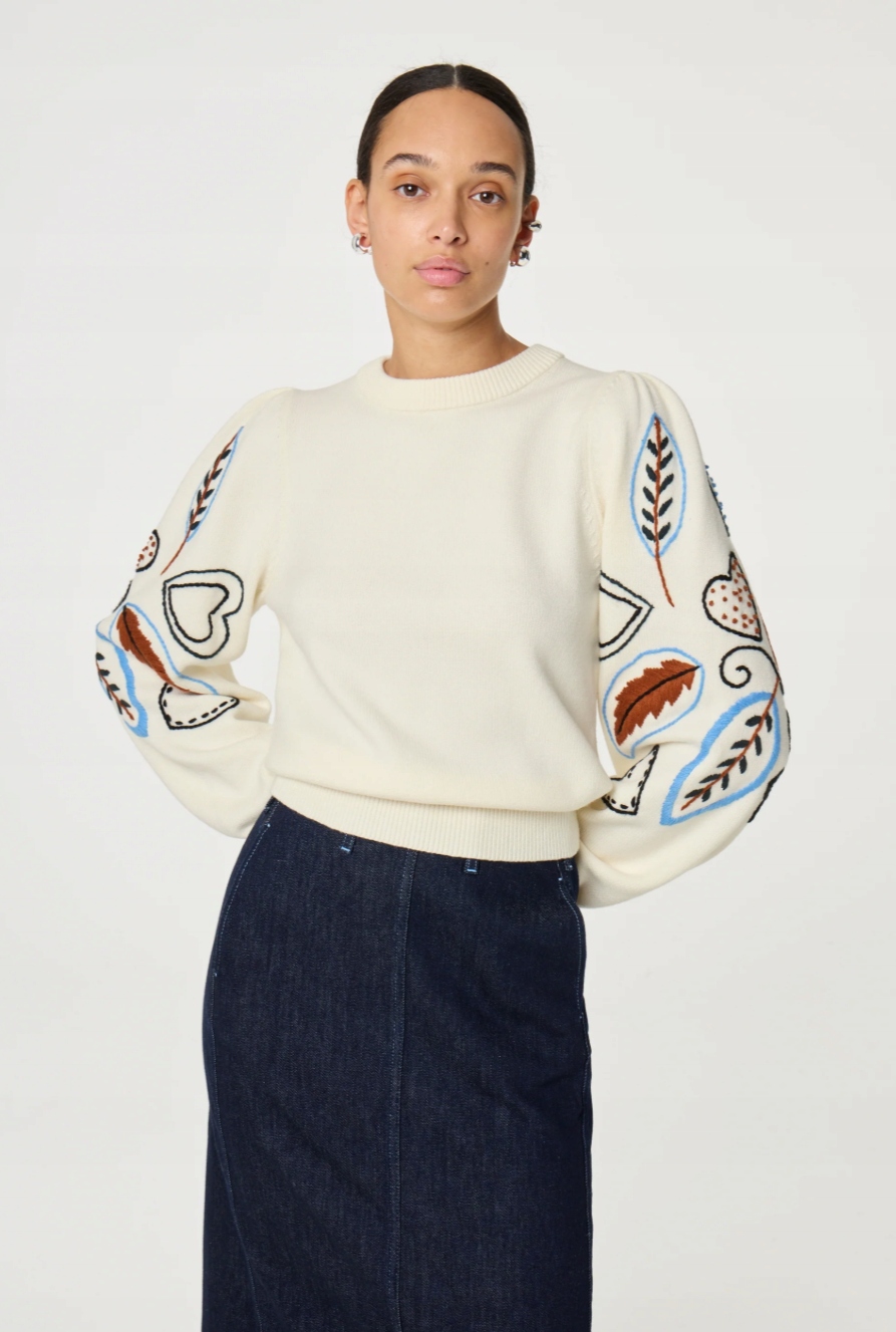 Fabienne Chapot Vesper Pullover kremowy haftowany sweter L luźny - obrazek 2