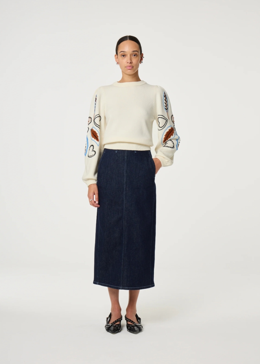 Fabienne Chapot Vesper Pullover kremowy haftowany sweter L luźny