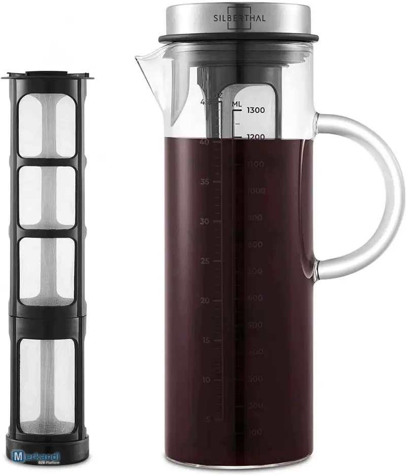 SILBERTHAL Karafka Szklana Cold Brew 1,3L Dzbanek do Kawy Herbaty z Filtrem