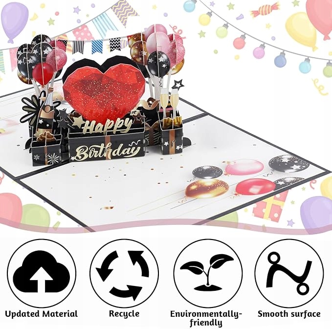 Kartka urodzinowa 3D Pop-Up z kopertą + naklejki | Elegancka, efekt WOW - obrazek 4