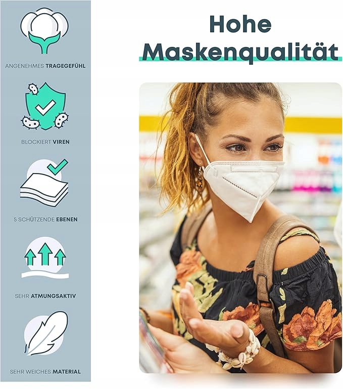 5-warstwowe maseczki na twarz FFP2 Certyfikowana przez CE wygodna 50 sztuk - obrazek 4