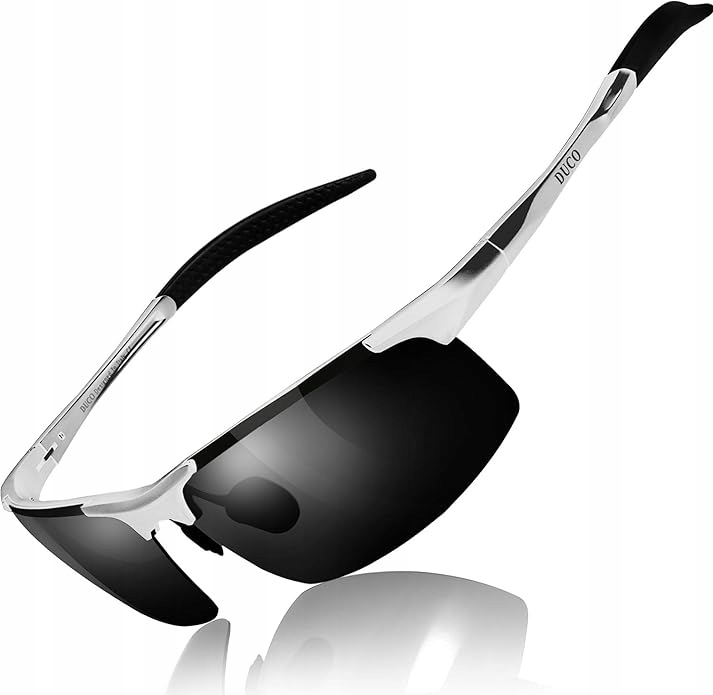 DUCO Sportowe Okulary Polaryzacyjne UV400 Męskie Srebrne 8177S