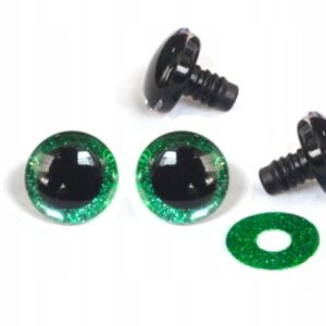 Oczy oczka 18mm Zielone Brokatowe do zabawek maskotek zaciskowe PARA
