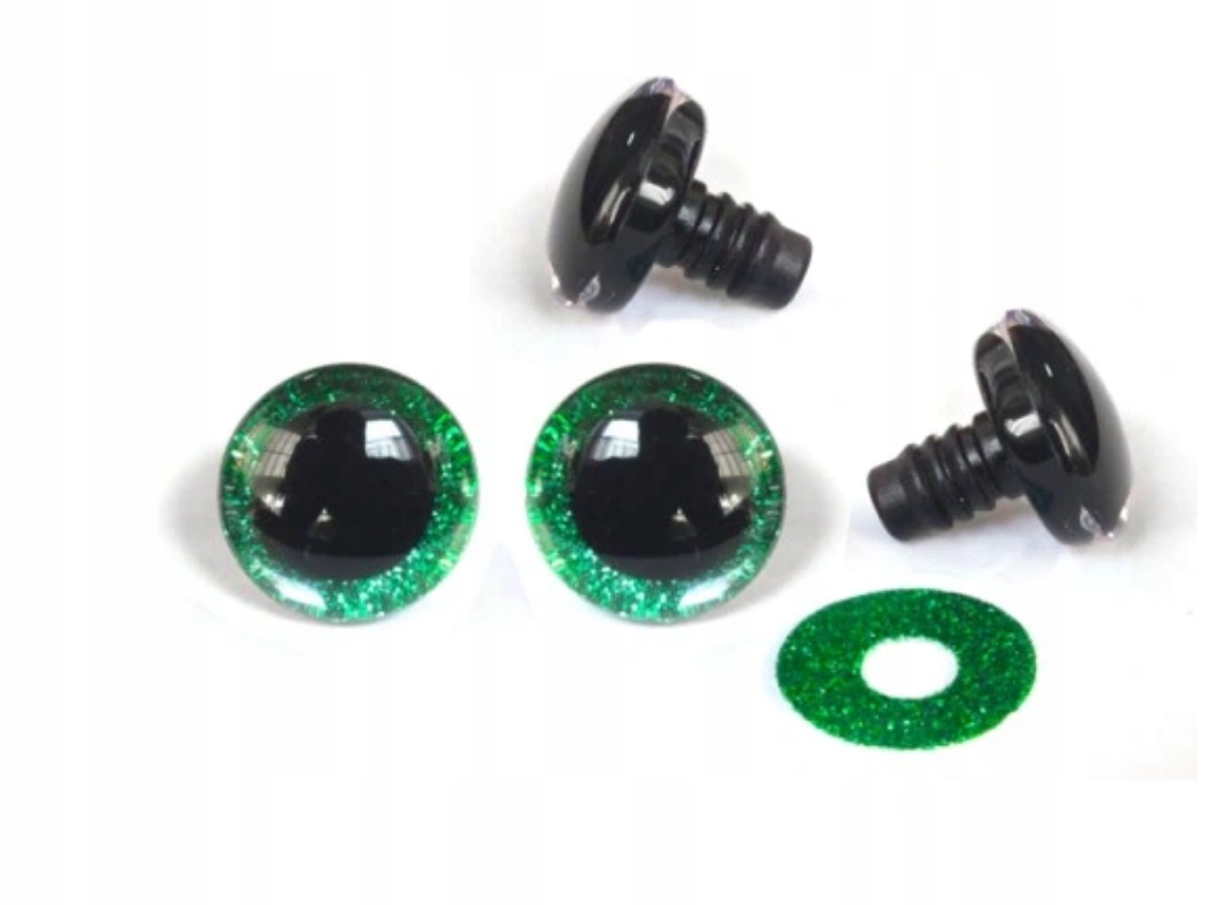 Oczy oczka 18mm Zielone Brokatowe do zabawek maskotek zaciskowe PARA