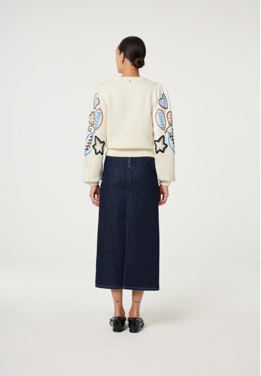 Fabienne Chapot Vesper Pullover kremowy haftowany sweter L luźny - obrazek 3