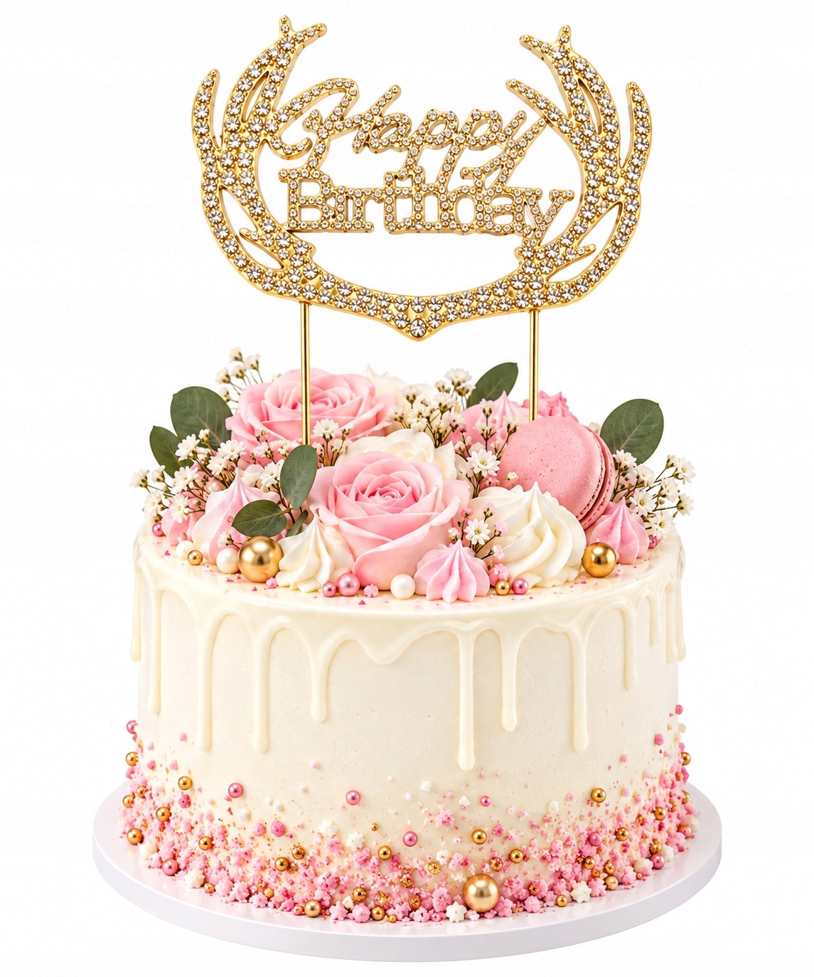 Ozdoba do Bukietu Kwiatów Happy Birthday Złota Pik Dekoracja Urodzinowa