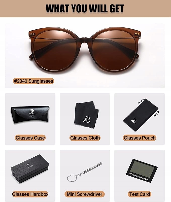 DUCO Damskie Okulary Retro Polaryzacyjne UV400 Vintage Okrągłe - obrazek 2