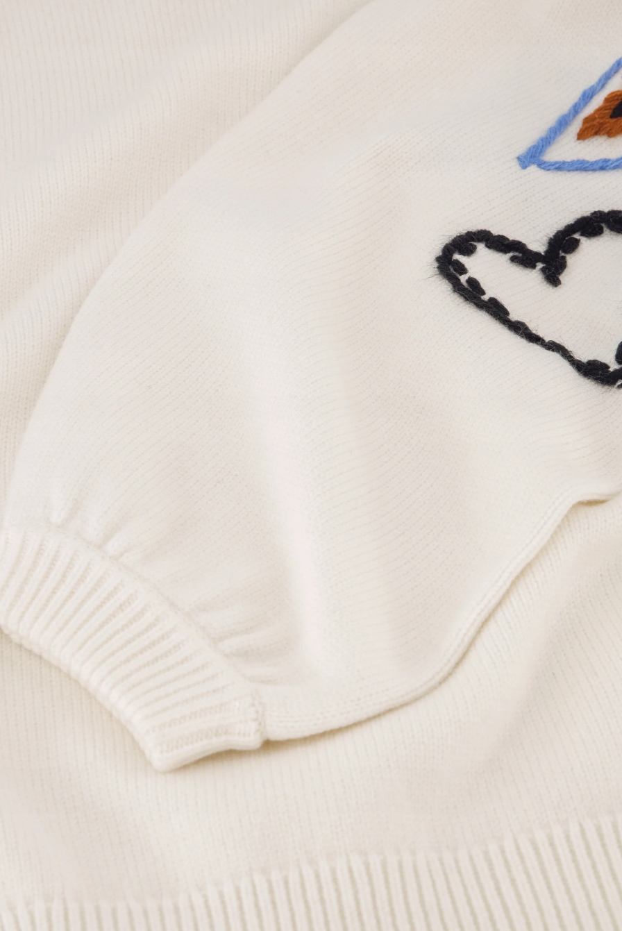 Fabienne Chapot Vesper Pullover kremowy haftowany sweter L luźny - obrazek 5