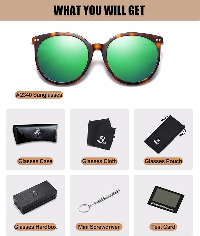 DUCO Damskie Okulary Przeciwsłoneczne Retro Polar UV400 Okrągłe - obrazek 2