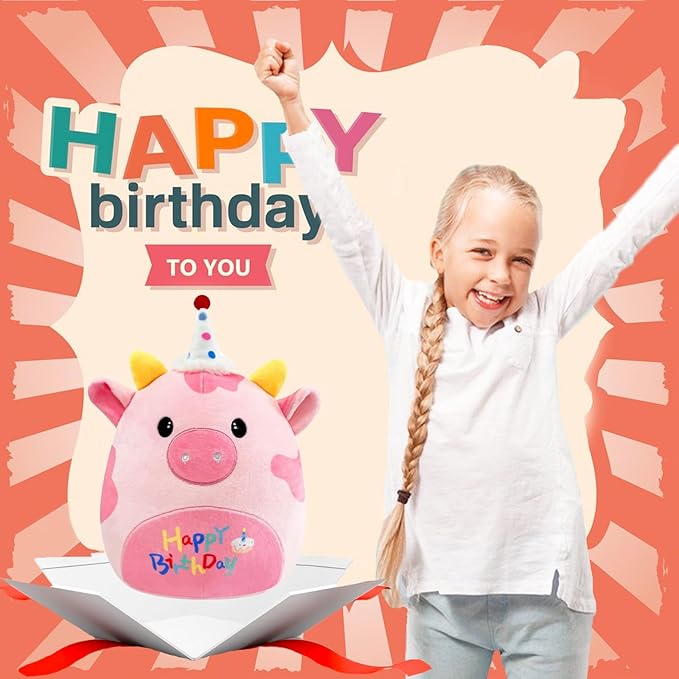 Pluszowa Krowa Urodzinowa Maskotka Poduszka Happy Birthday dla Dziecka - obrazek 3