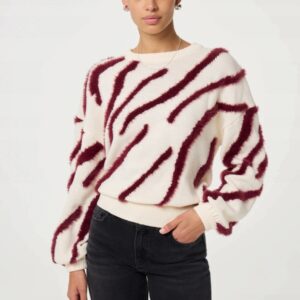 Fabienne Chapot Zebra Sweter Kremowy Bordowy Bawełna Organiczna Roz. S