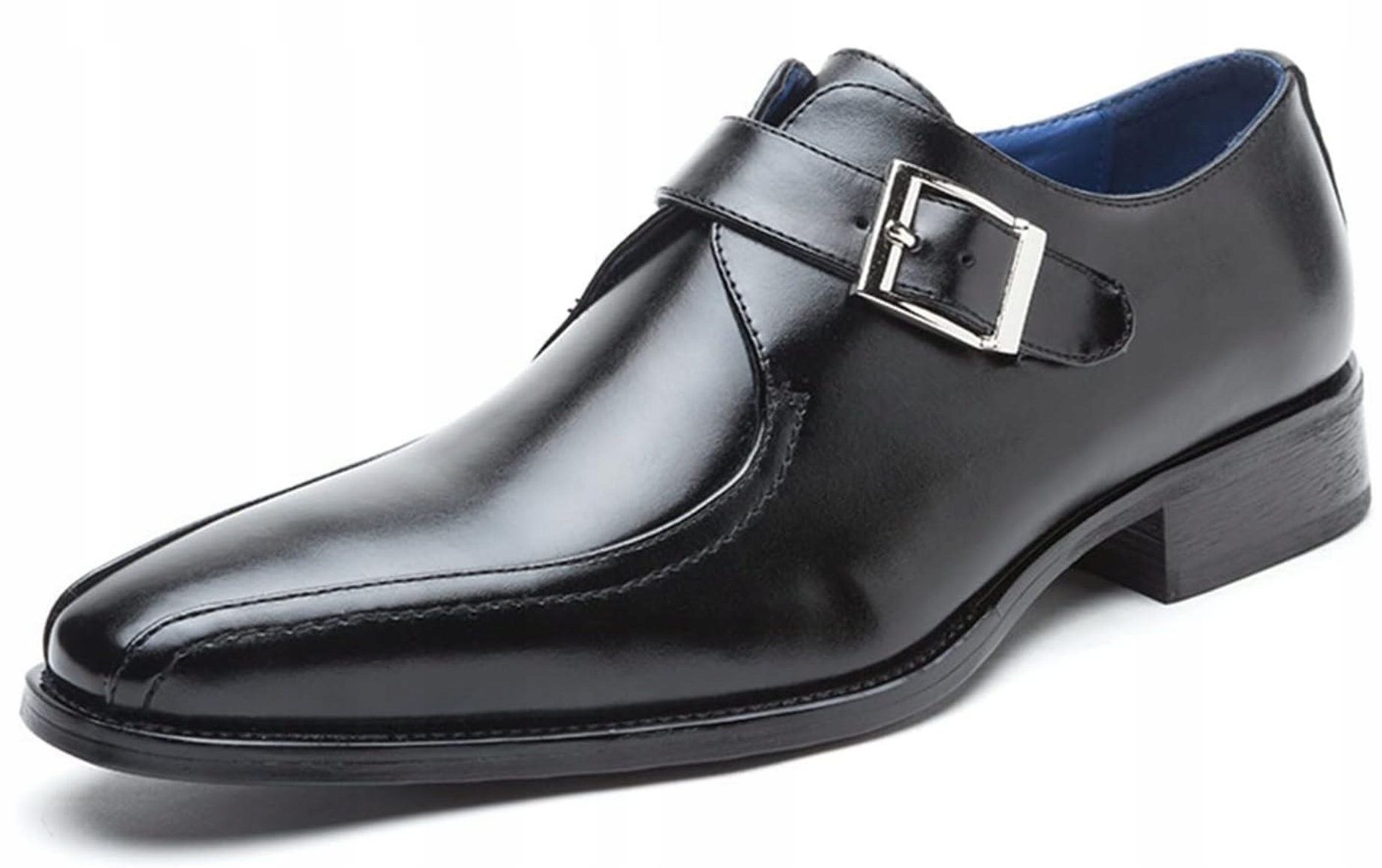 Eleganckie półbuty męskie skórzane czarne z klamrami r. 44