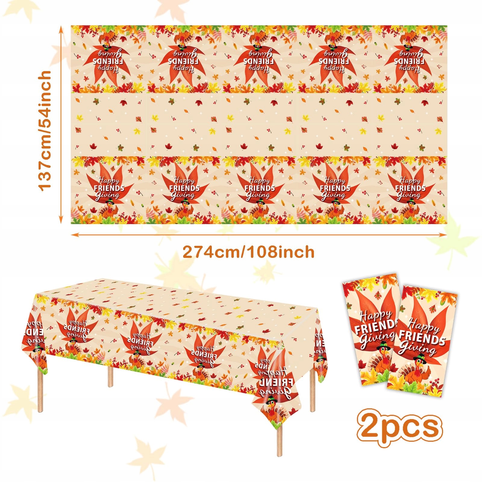 2* Obrus Jesienny Happy Friendsgiving 274x137 cm Dekoracja Stołu Thanksgiv - obrazek 2