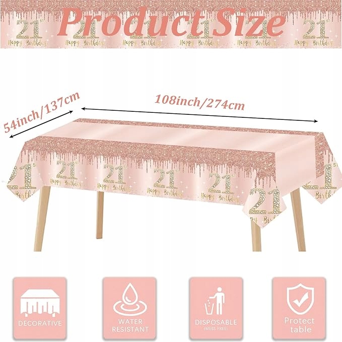 Obrus foliowy 137x213 cm urodzinowy 21 th - obrazek 2
