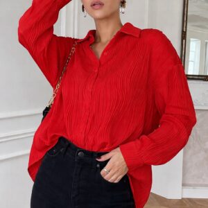 Czerwona plisowana koszula DUOEASE Roz M