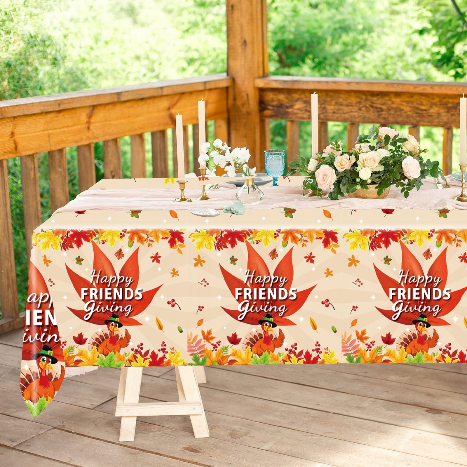 2* Obrus Jesienny Happy Friendsgiving 274x137 cm Dekoracja Stołu Thanksgiv - obrazek 3