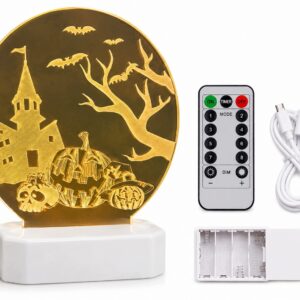 Lampka LED Halloween 3D RGB Pilot 8 Trybów USB 3xAAA Dynia Nawiedzony Dom