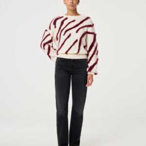 Fabienne Chapot Zebra Pullover kremowy bordowy wzór bawełna organiczna M