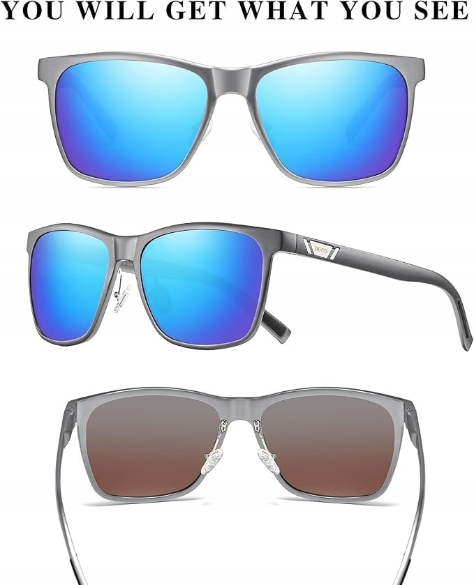 DUCO Męskie Okulary Polaryzacyjne UV400 Retro Niebieskie szkła Revo - obrazek 2
