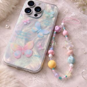 Etui iPhone 15 Pro + Smycz Pastel Motyle 3D Koraliki Cute Case Nowe