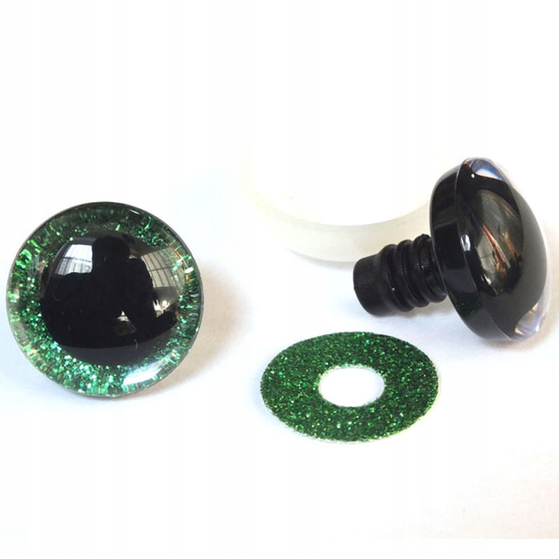 Oczy oczka 18mm Zielone Brokatowe do zabawek maskotek zaciskowe PARA - obrazek 8