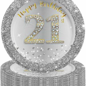 Talerzyki Papierowe 21 Urodziny 16szt Złoto Srebro 18cm Party