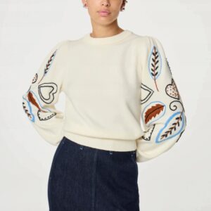 Fabienne Chapot Vesper Pullover Sweter Damski Haftowany Kremowy Roz. S Nowy