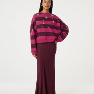 Fabienne Chapot Ronny Sweater bordowo różowe paski S 100% bawełna