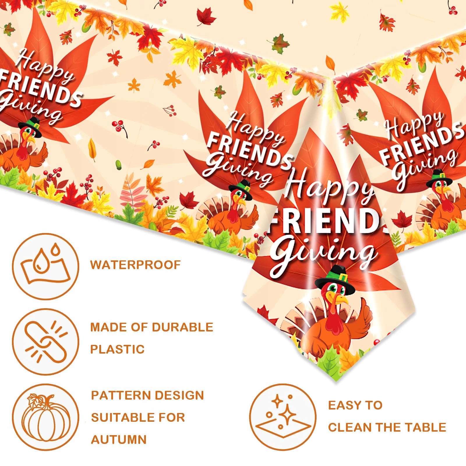 2* Obrus Jesienny Happy Friendsgiving 274x137 cm Dekoracja Stołu Thanksgiv - obrazek 4