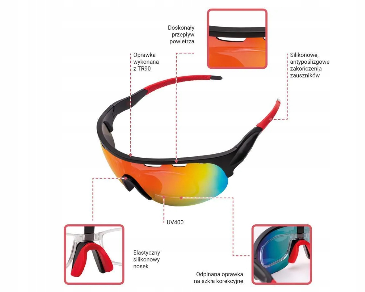 Okulary przeciwsłoneczne sportowe OBAOLAY rowerowe UV outdoor - obrazek 2