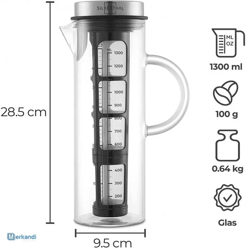 SILBERTHAL Karafka Szklana Cold Brew 1,3L Dzbanek do Kawy Herbaty z Filtrem - obrazek 5