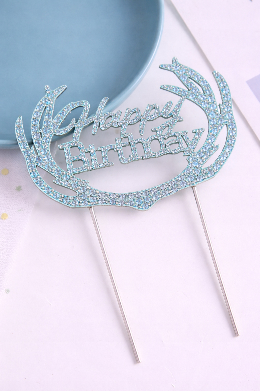 Topper na tort Happy Birthday z kryształami – dekoracja na urodziny - obrazek 2