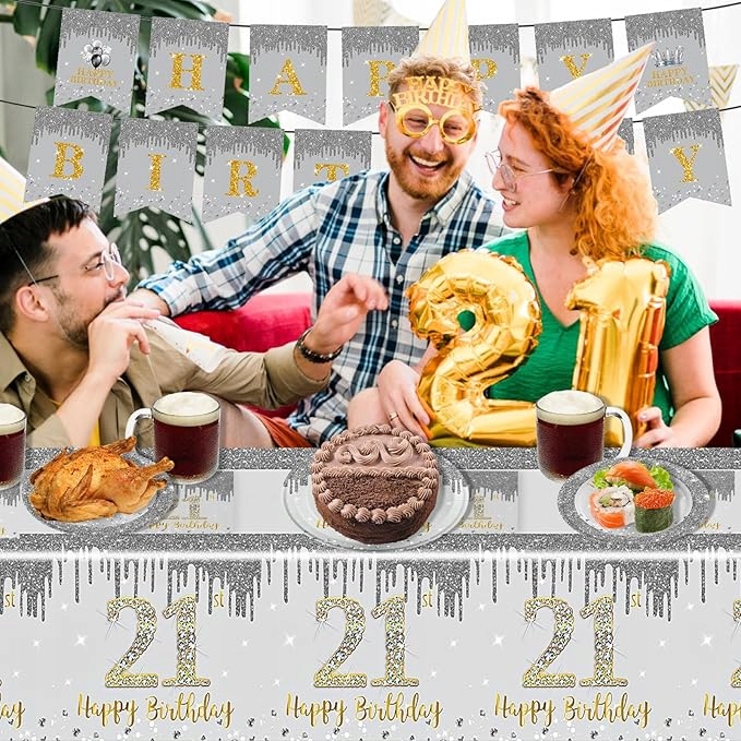 Talerzyki Papierowe 21 Urodziny 16szt Złoto Srebro 18cm Party - obrazek 2