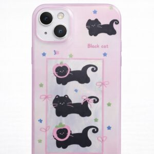 Etui do iPhone 15 Case Kotki Black Cat Różowe Silikonowe Ochronne