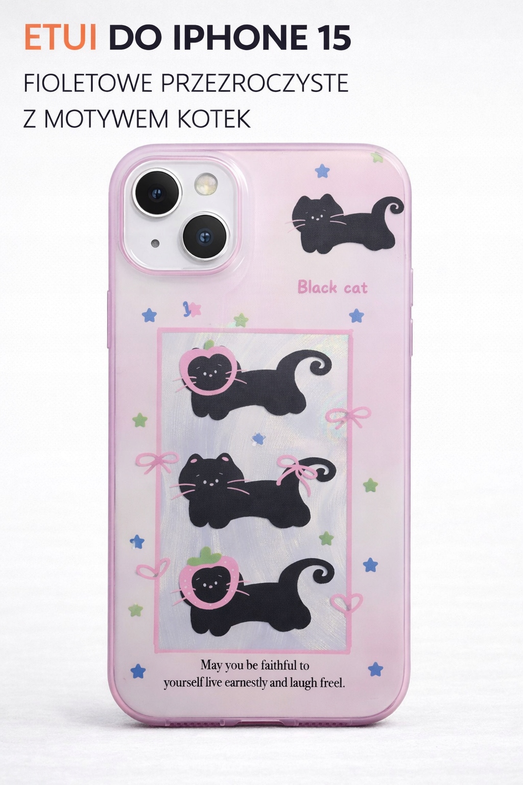 Etui do iPhone 15 Case Kotki Black Cat Różowe Silikonowe Ochronne