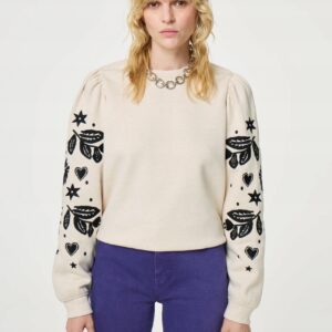 Fabienne Chapot Hanne Sweater Oatmeal Melange bawełniany sweter damski M