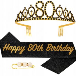 Damska korona urodzinowa, szarfa, kryształowa tiara, dla kobiet 80 lat