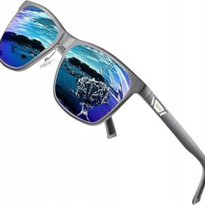 DUCO Męskie Okulary Polaryzacyjne UV400 Retro Niebieskie szkła Revo